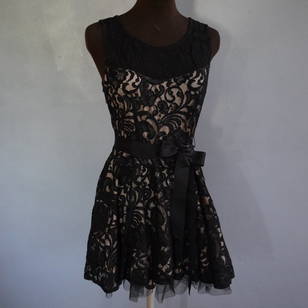 Sweet Black Sheer Lace Dress, M